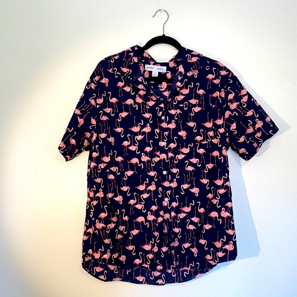 Old Navy | Button Down Short Sleeve Flamingo Shirt